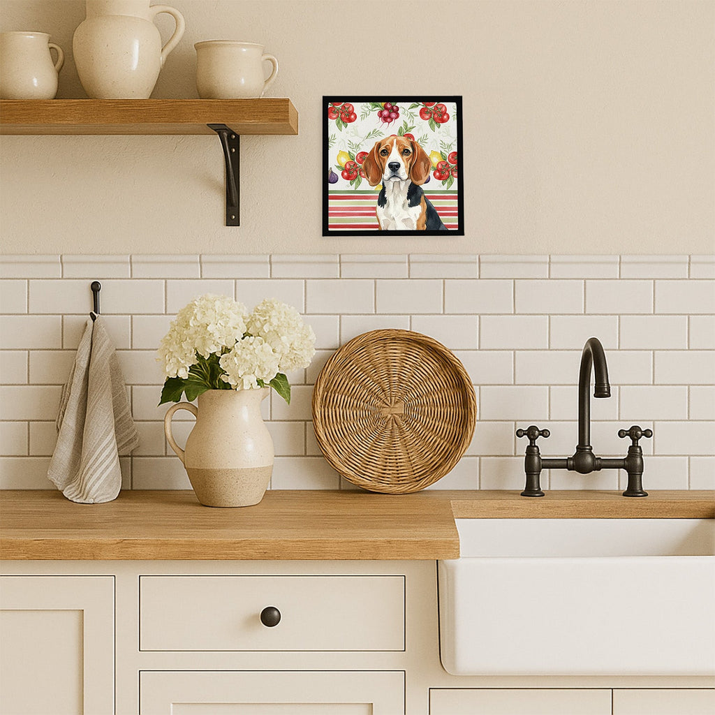 Beagle Vegetables Framed Metal Print Bathroom, Kitchen, Office, Home Decor Wall Art Ready to Hang, Square, 8X8