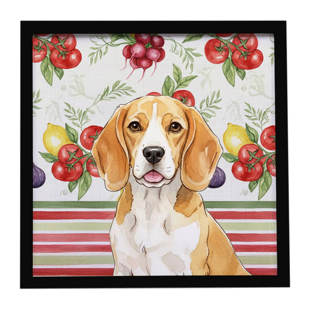 Lemon and White Beagle Vegetables Framed Metal Print Bathroom, Kitchen, Office, Home Decor Wall Art Ready to Hang, Square, 8X8