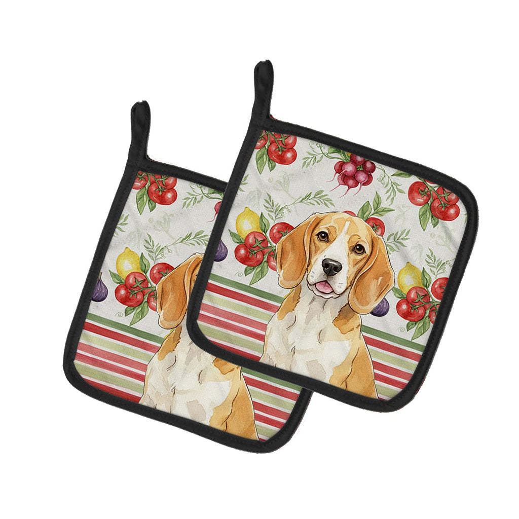 Lemon and White Beagle Vegetables Pot Holder Set of 2 Heat Resistant Quilted Hot Pads 7.5 x 7.5 Inch, Insulated Kitchen Trivets for Cooking & Baking