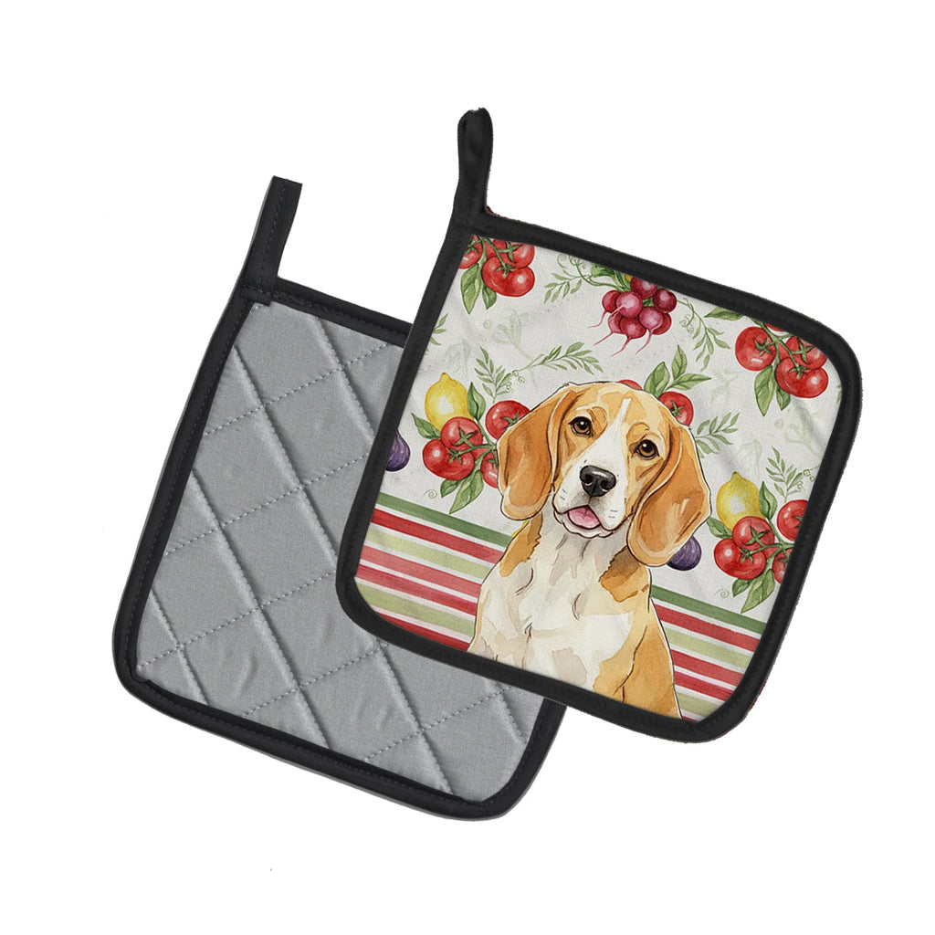 Lemon and White Beagle Vegetables Pot Holder Set of 2 Heat Resistant Quilted Hot Pads 7.5 x 7.5 Inch, Insulated Kitchen Trivets for Cooking & Baking
