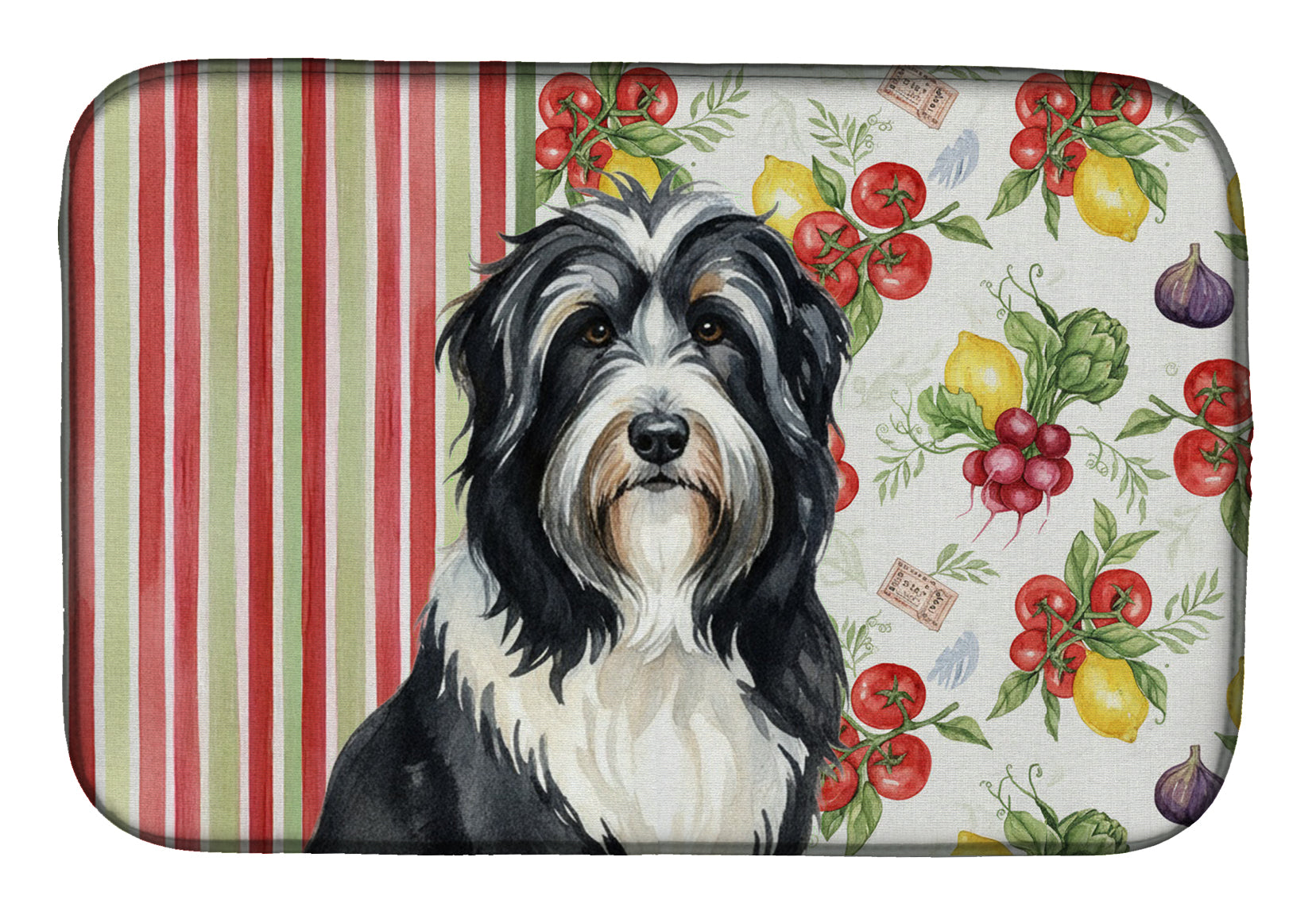 Black Bearded Collie Vegetables Dish Drying Mat Absorbent Dish Drying Mat Pad for Kitchen Counter Dish Drainer Mat for Countertop, 14 x 21", Multicolor