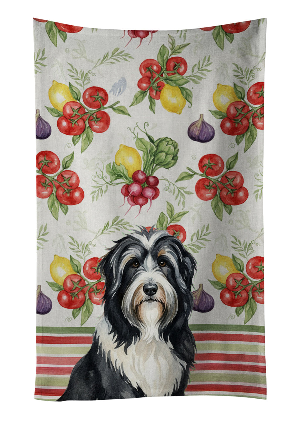 Black Bearded Collie Vegetables Kitchen Towel Velour Plush Front and Cotton Loop Back Machine Washable