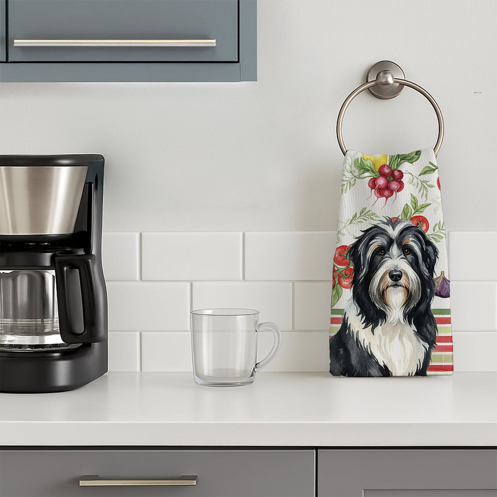 Black Bearded Collie Vegetables Kitchen Towel Velour Plush Front and Cotton Loop Back Machine Washable