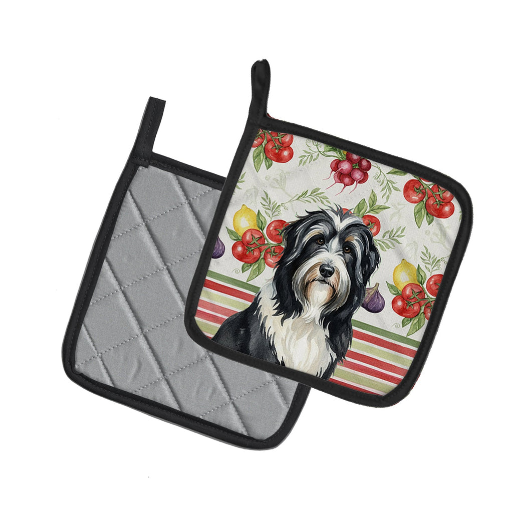 Black Bearded Collie Vegetables Pot Holder Set of 2 Heat Resistant Quilted Hot Pads 7.5 x 7.5 Inch, Insulated Kitchen Trivets for Cooking & Baking