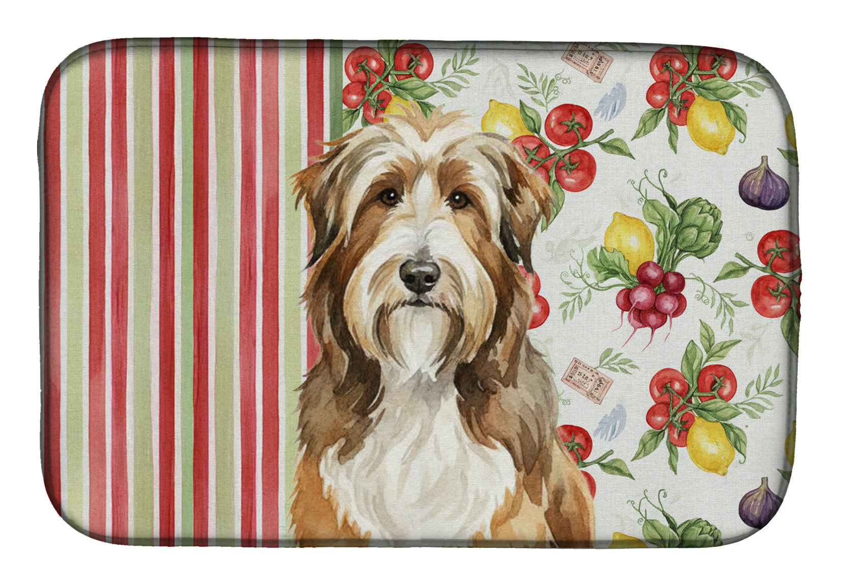 Brown Bearded Collie Vegetables Dish Drying Mat Absorbent Dish Drying Mat Pad for Kitchen Counter Dish Drainer Mat for Countertop, 14 x 21", Multicolor