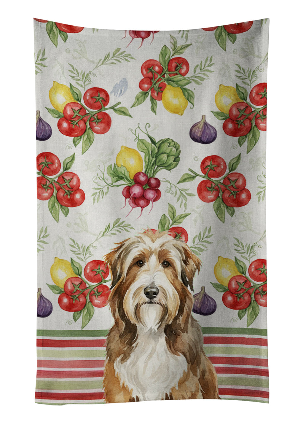 Brown Bearded Collie Vegetables Kitchen Towel Velour Plush Front and Cotton Loop Back Machine Washable