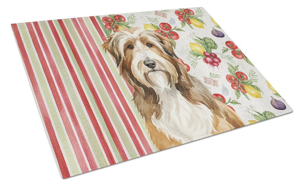 Brown Bearded Collie Vegetables Cutting Board Tempered Glass Kitchen Cutting Surface, Heat Resistant Chopping, Non-Slip Feet, Food Prep & Serving