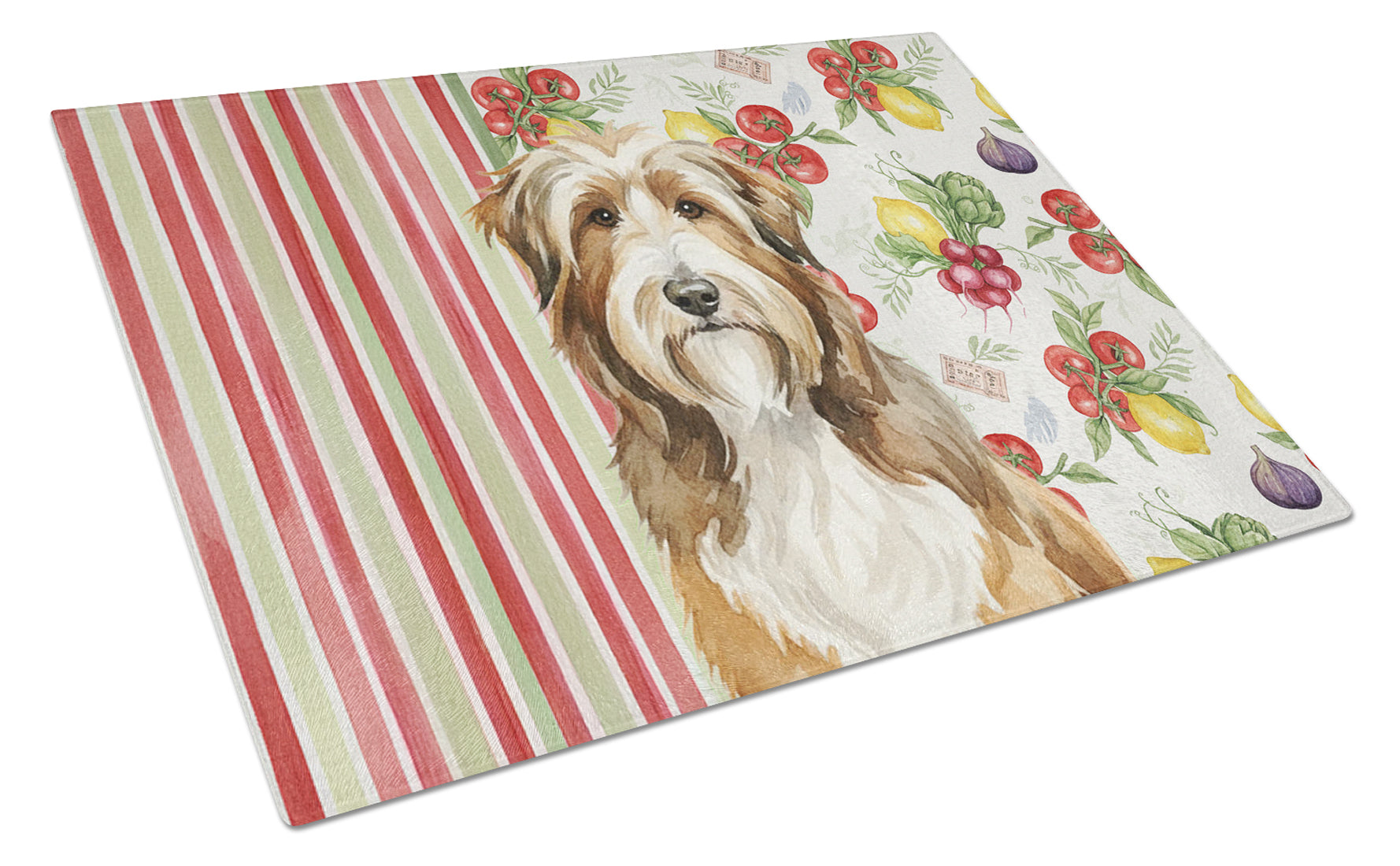 Brown Bearded Collie Vegetables Cutting Board Tempered Glass Kitchen Cutting Surface, Heat Resistant Chopping, Non-Slip Feet, Food Prep & Serving