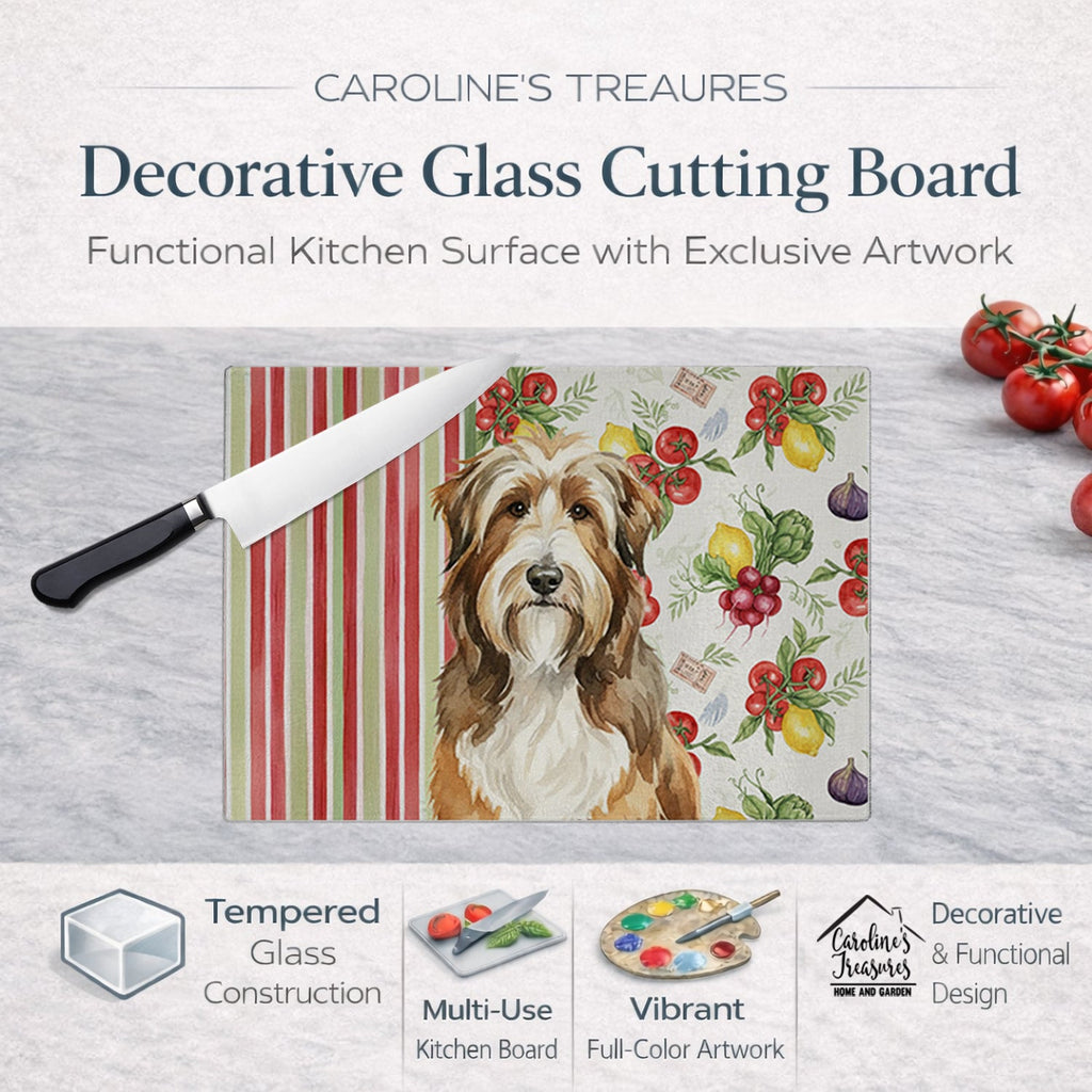 Brown Bearded Collie Vegetables Cutting Board Tempered Glass Kitchen Cutting Surface, Heat Resistant Chopping, Non-Slip Feet, Food Prep & Serving