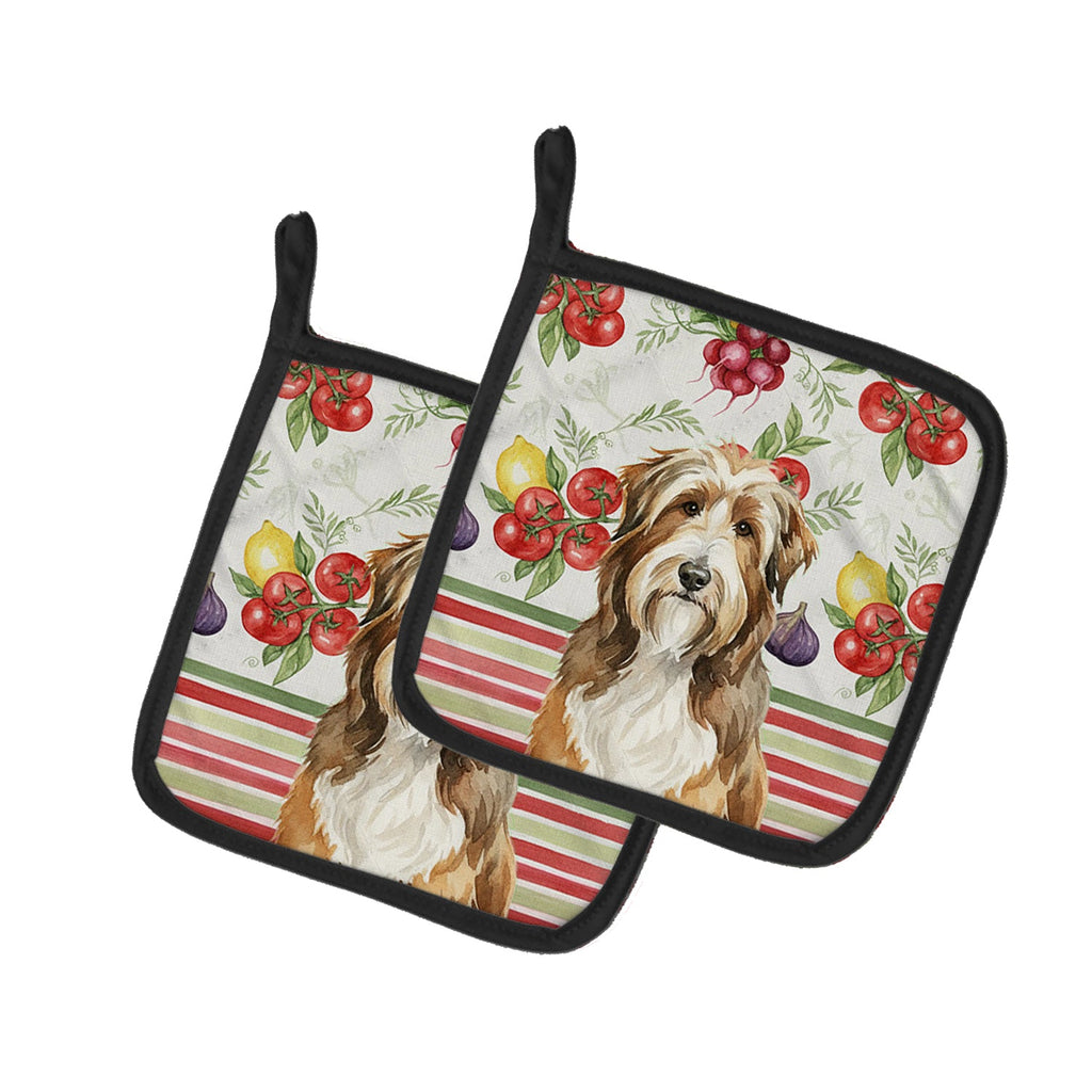 Brown Bearded Collie Vegetables Pot Holder Set of 2 Heat Resistant Quilted Hot Pads 7.5 x 7.5 Inch, Insulated Kitchen Trivets for Cooking & Baking