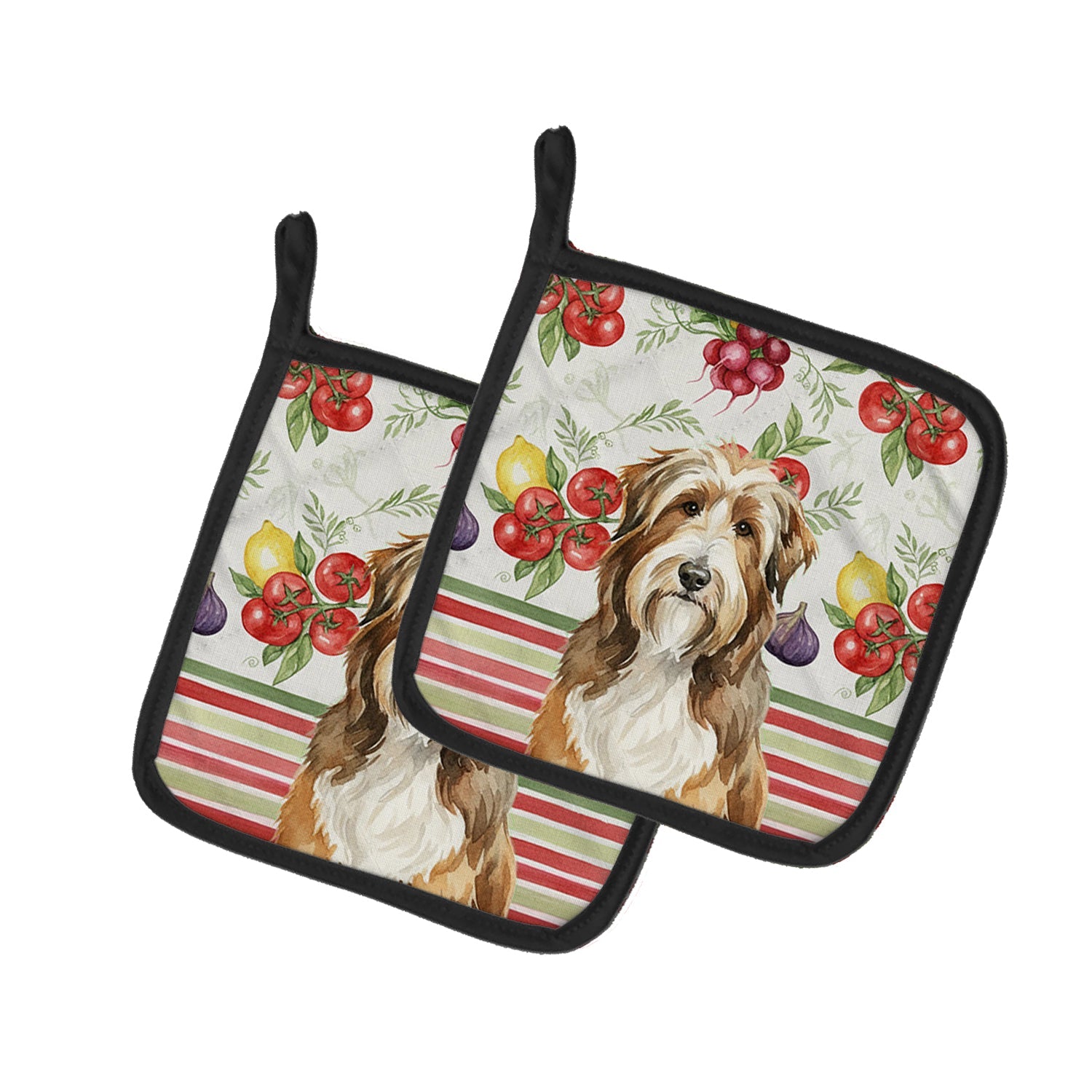 Brown Bearded Collie Vegetables Pot Holder Set of 2 Heat Resistant Quilted Hot Pads 7.5 x 7.5 Inch, Insulated Kitchen Trivets for Cooking & Baking
