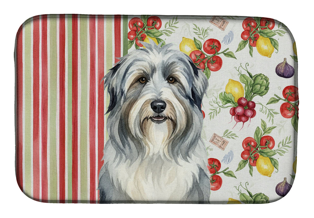 Bearded Collie Vegetables Dish Drying Mat Absorbent Dish Drying Mat Pad for Kitchen Counter Dish Drainer Mat for Countertop, 14 x 21", Multicolor