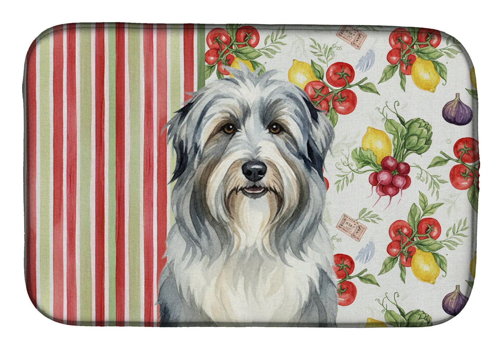 Bearded Collie Vegetables Dish Drying Mat Absorbent Dish Drying Mat Pad for Kitchen Counter Dish Drainer Mat for Countertop, 14 x 21", Multicolor