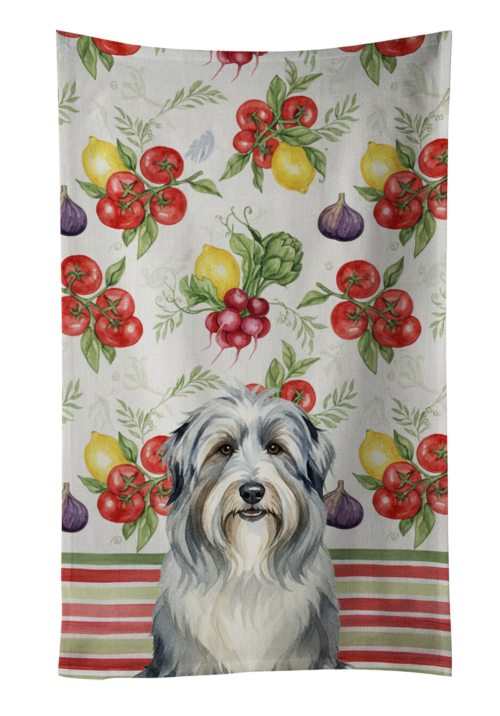 Bearded Collie Vegetables Kitchen Towel Velour Plush Front and Cotton Loop Back Machine Washable
