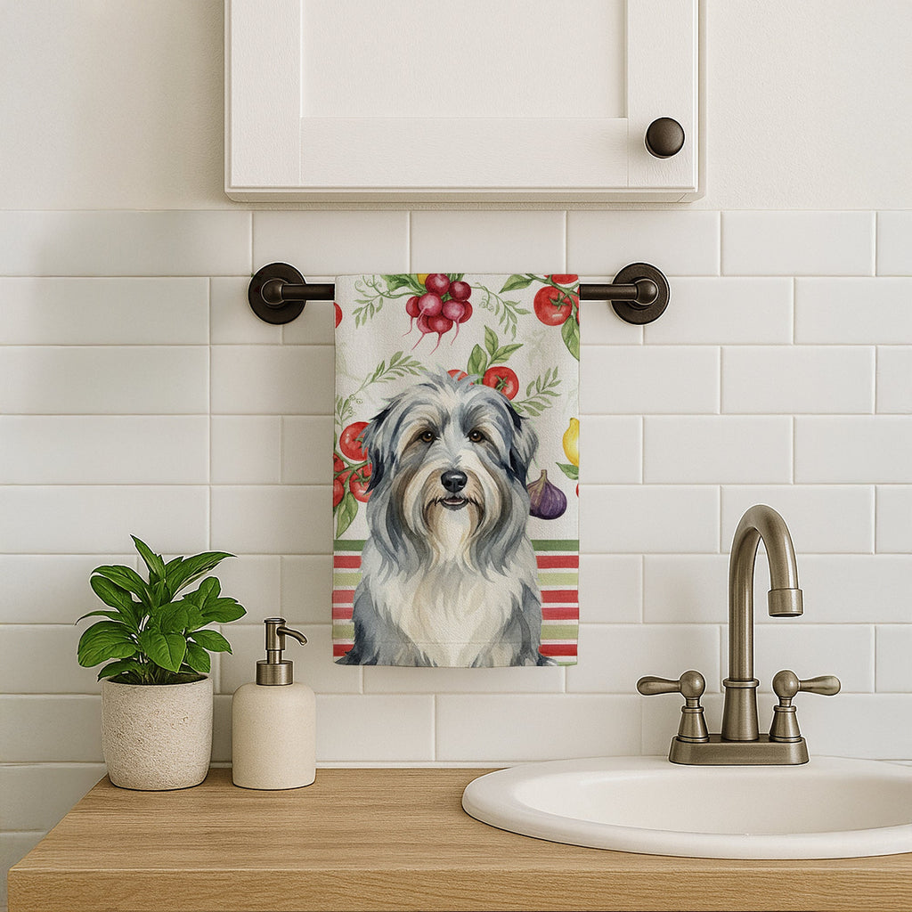 Bearded Collie Vegetables Kitchen Towel Velour Plush Front and Cotton Loop Back Machine Washable