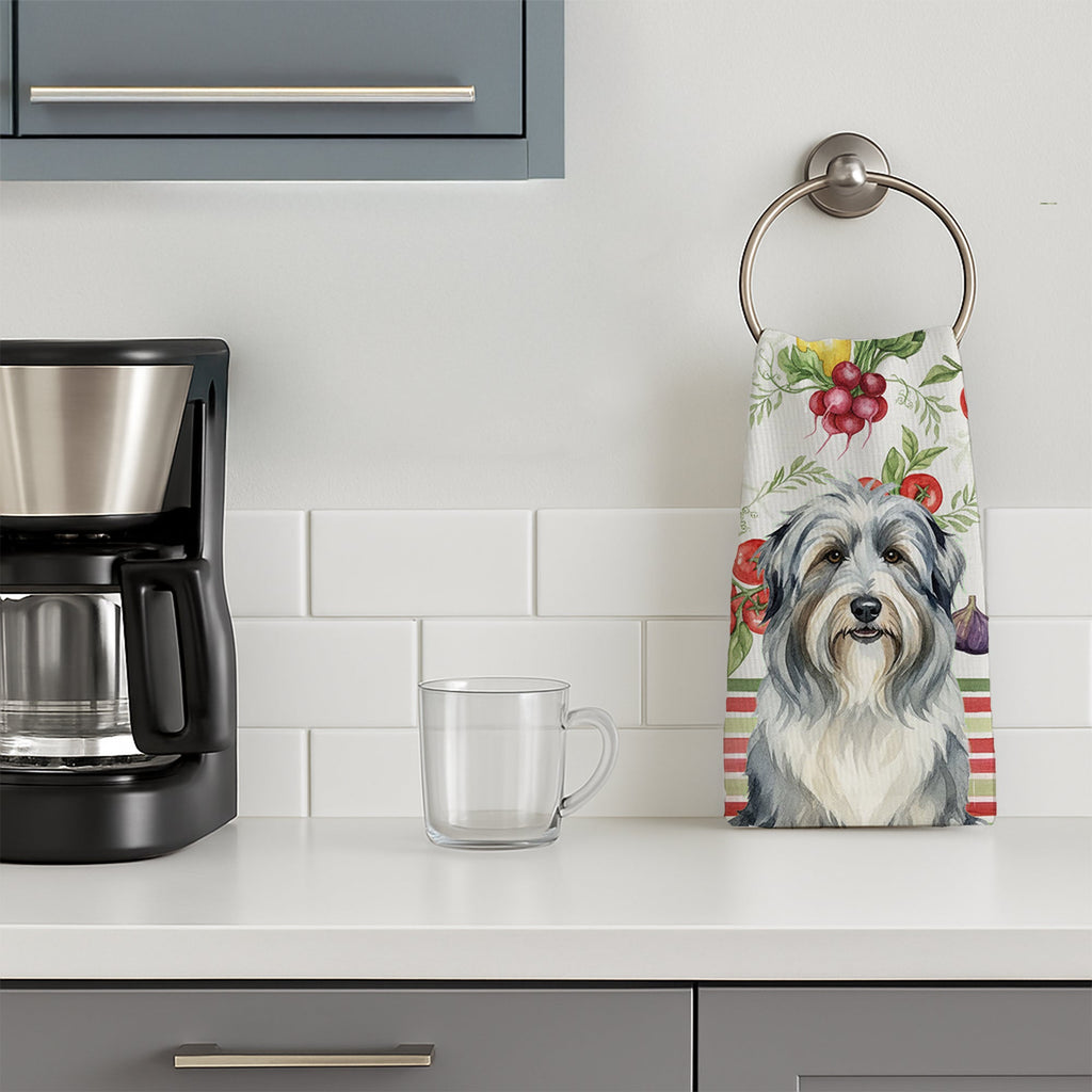 Bearded Collie Vegetables Kitchen Towel Velour Plush Front and Cotton Loop Back Machine Washable