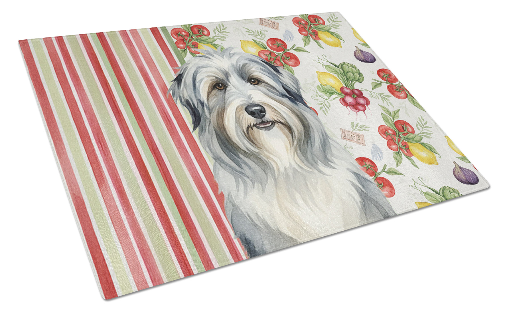 Bearded Collie Vegetables Cutting Board Tempered Glass Kitchen Cutting Surface, Heat Resistant Chopping, Non-Slip Feet, Food Prep & Serving