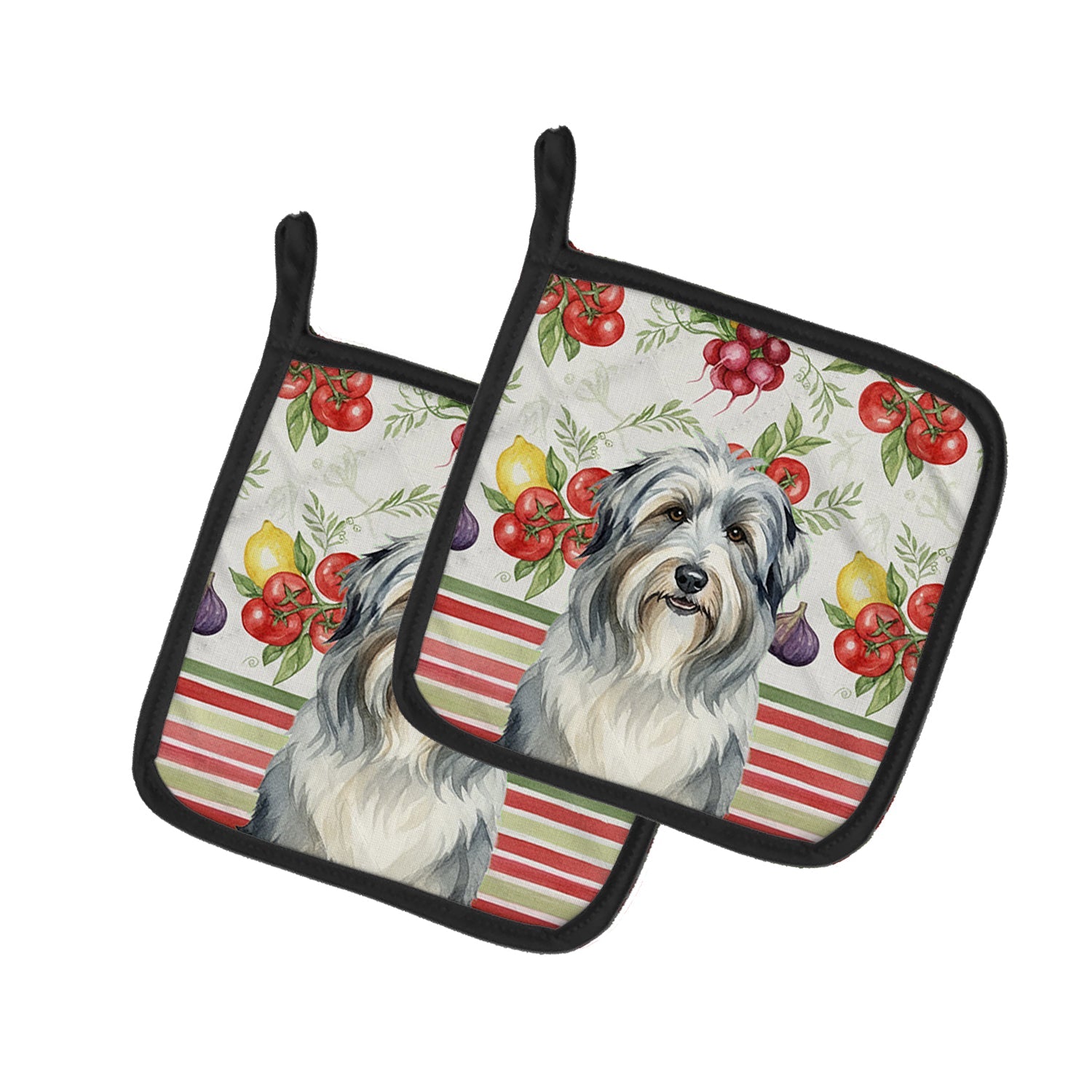 Bearded Collie Vegetables Pot Holder Set of 2 Heat Resistant Quilted Hot Pads 7.5 x 7.5 Inch, Insulated Kitchen Trivets for Cooking & Baking