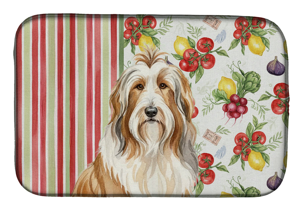 Fawn Bearded Collie Vegetables Dish Drying Mat Absorbent Dish Drying Mat Pad for Kitchen Counter Dish Drainer Mat for Countertop, 14 x 21", Multicolor