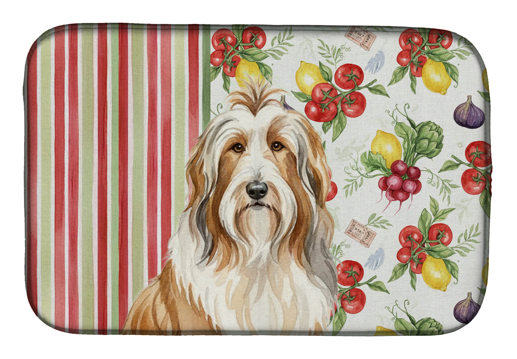 Fawn Bearded Collie Vegetables Dish Drying Mat Absorbent Dish Drying Mat Pad for Kitchen Counter Dish Drainer Mat for Countertop, 14 x 21", Multicolor