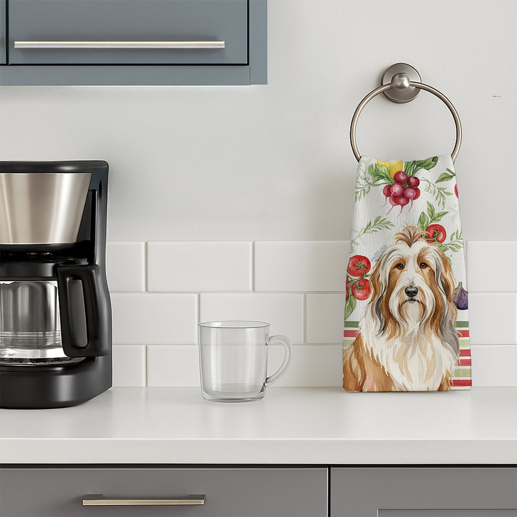 Fawn Bearded Collie Vegetables Kitchen Towel Velour Plush Front and Cotton Loop Back Machine Washable