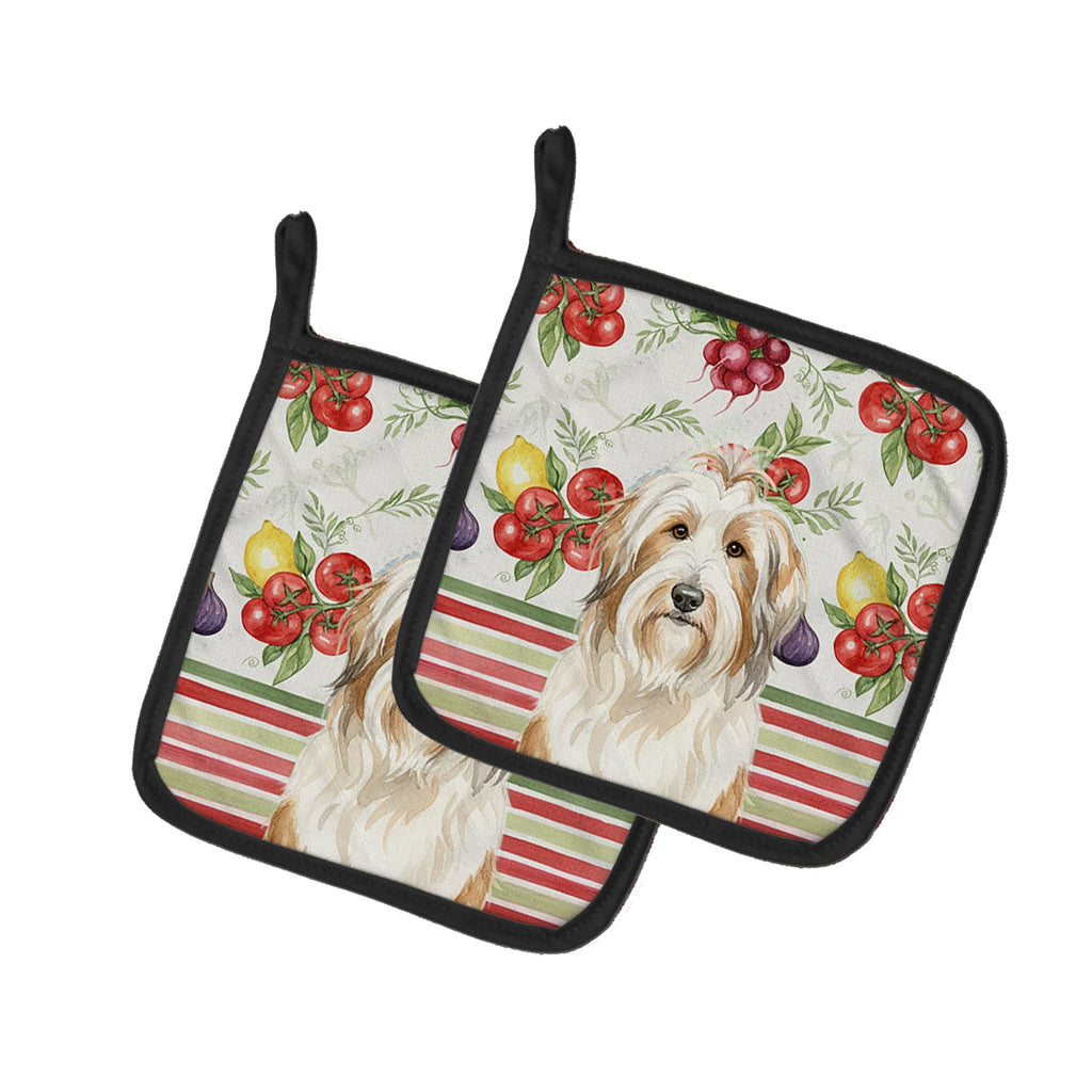 White and Tan Bearded Collie Vegetables Pot Holder Set of 2 Heat Resistant Quilted Hot Pads 7.5 x 7.5 Inch, Insulated Kitchen Trivets for Cooking & Baking
