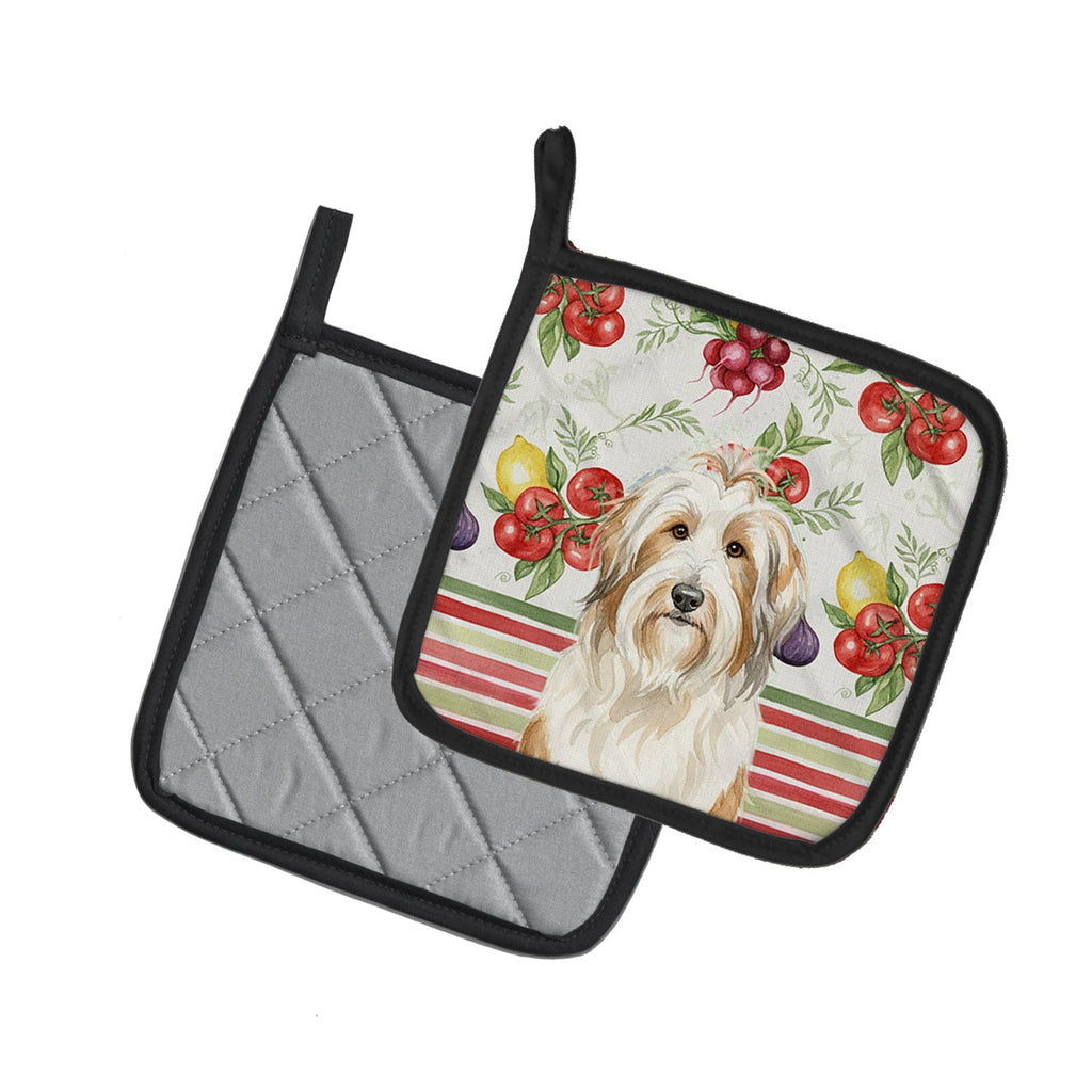 White and Tan Bearded Collie Vegetables Pot Holder Set of 2 Heat Resistant Quilted Hot Pads 7.5 x 7.5 Inch, Insulated Kitchen Trivets for Cooking & Baking