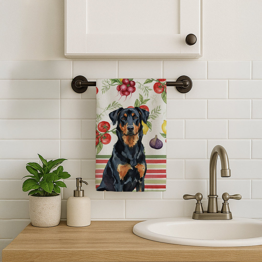 Beauceron Vegetables Kitchen Towel Velour Plush Front and Cotton Loop Back Machine Washable
