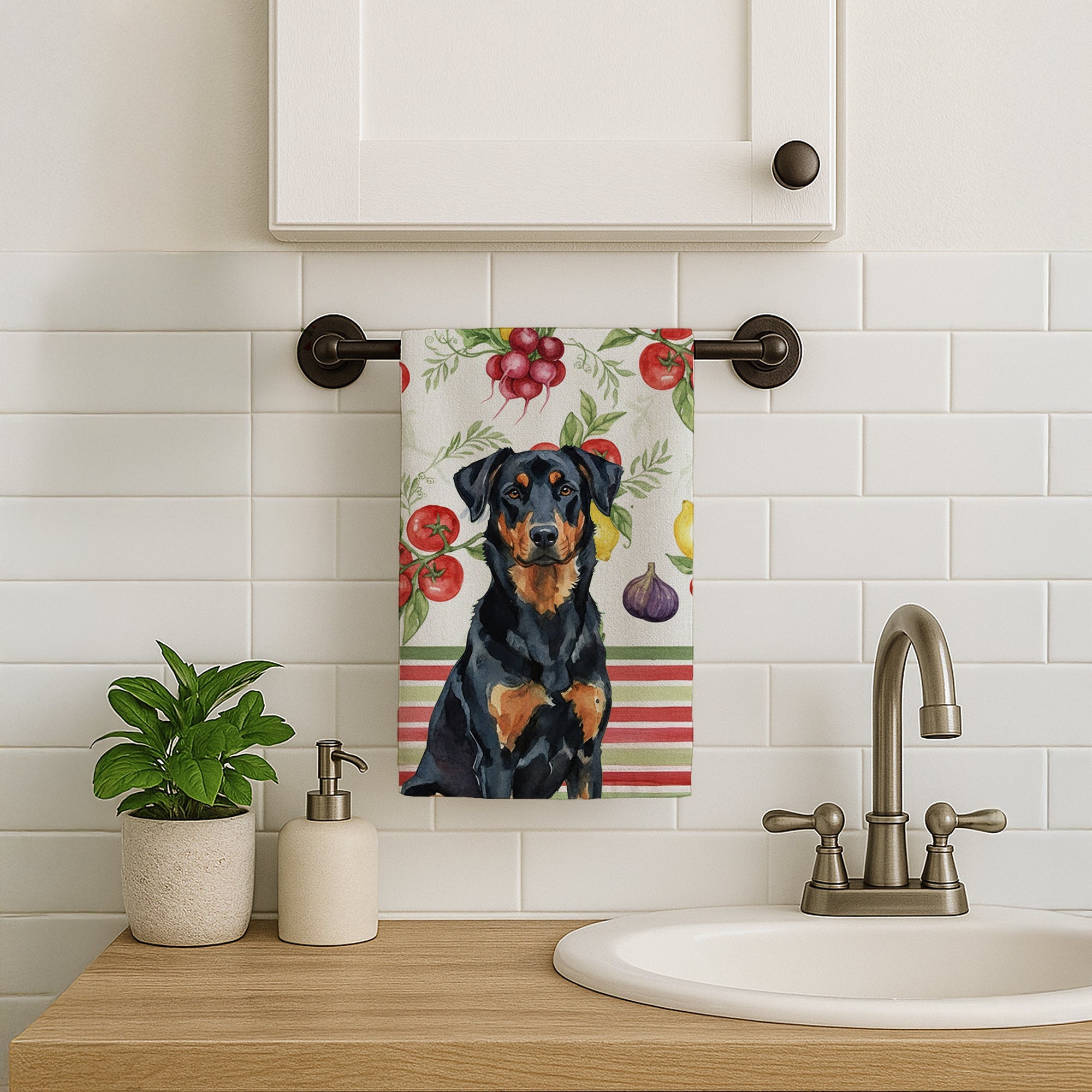 Beauceron Vegetables Kitchen Towel Velour Plush Front and Cotton Loop Back Machine Washable