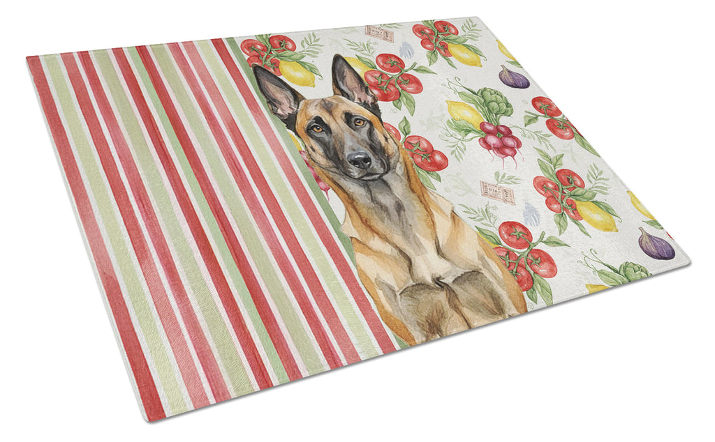 Belgian Malinois Vegetables Cutting Board Tempered Glass Kitchen Cutting Surface, Heat Resistant Chopping, Non-Slip Feet, Food Prep & Serving