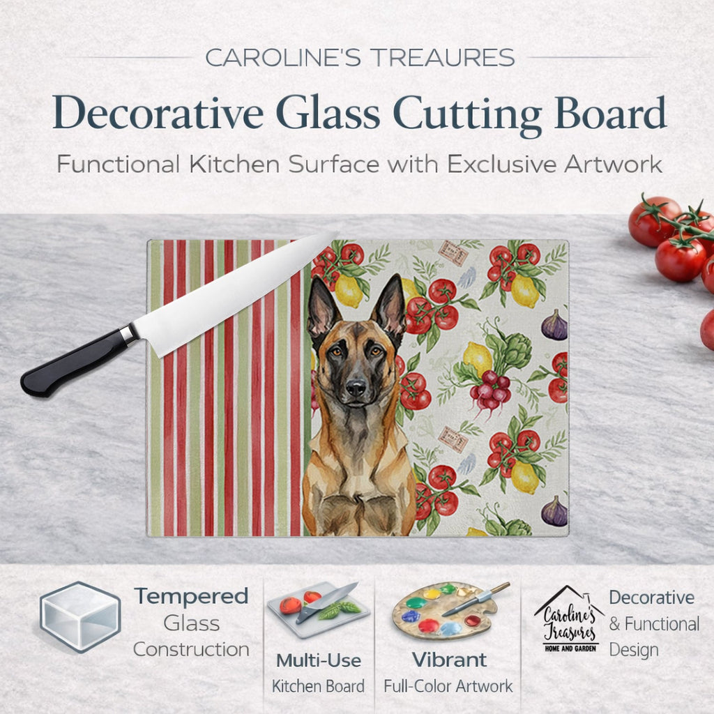 Belgian Malinois Vegetables Cutting Board Tempered Glass Kitchen Cutting Surface, Heat Resistant Chopping, Non-Slip Feet, Food Prep & Serving