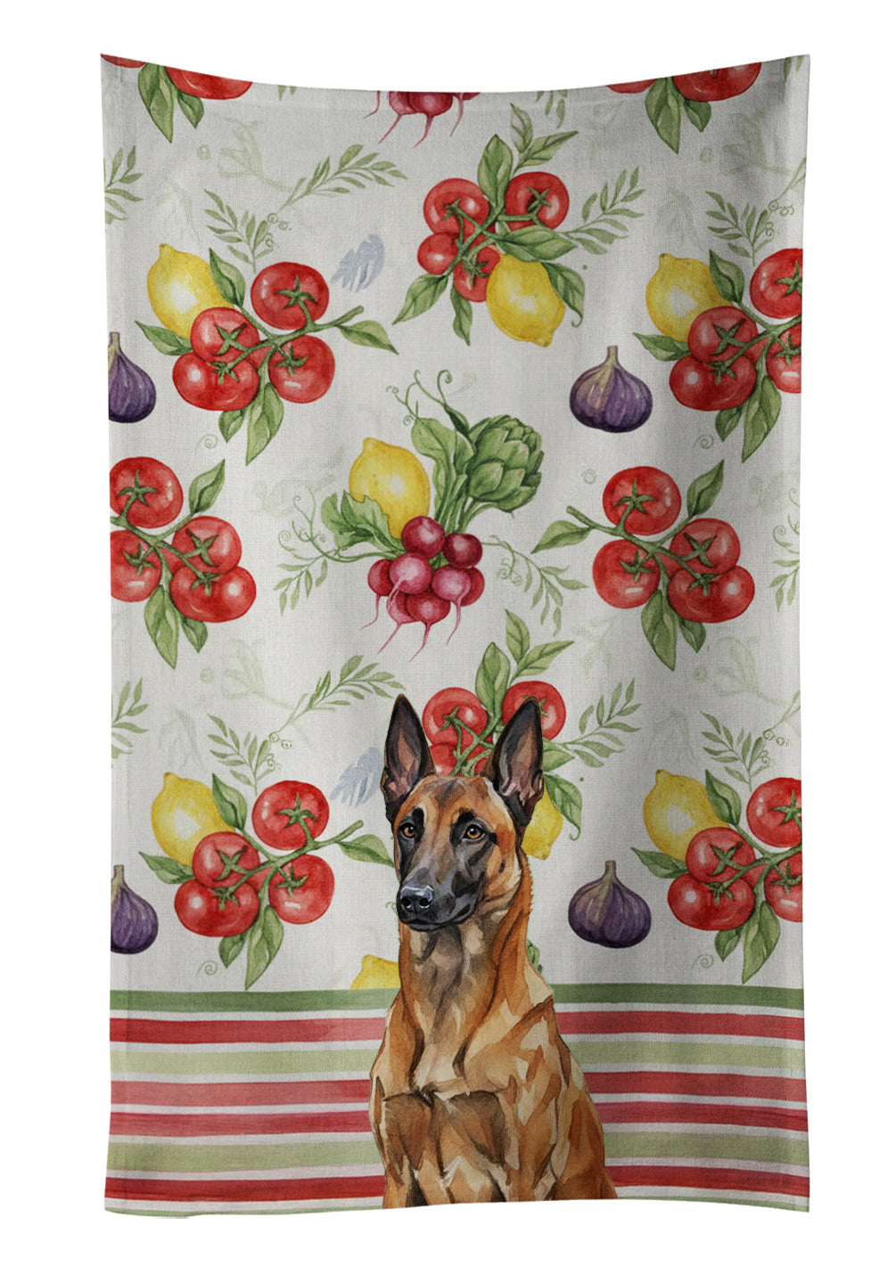 Mahogany Belgian Malinois Vegetables Kitchen Towel Velour Plush Front and Cotton Loop Back Machine Washable