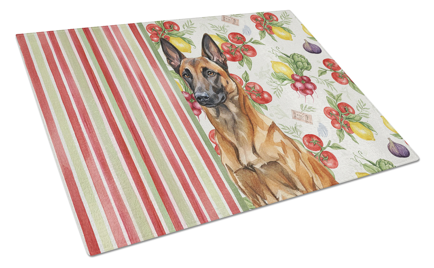 Mahogany Belgian Malinois Vegetables Cutting Board Tempered Glass Kitchen Cutting Surface, Heat Resistant Chopping, Non-Slip Feet, Food Prep & Serving