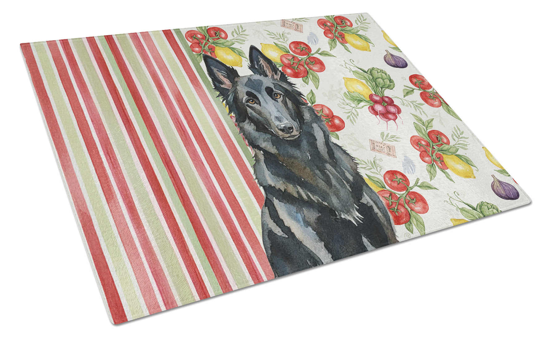 Belgian Sheepdog Groenendael Vegetables Cutting Board Tempered Glass Kitchen Cutting Surface, Heat Resistant Chopping, Non-Slip Feet, Food Prep & Serving