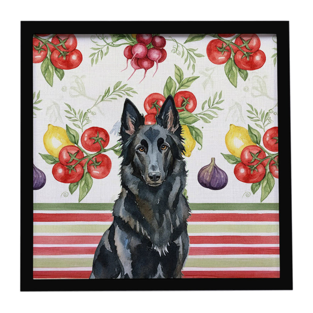 Belgian Sheepdog Groenendael Vegetables Framed Metal Print Bathroom, Kitchen, Office, Home Decor Wall Art Ready to Hang, Square, 8X8
