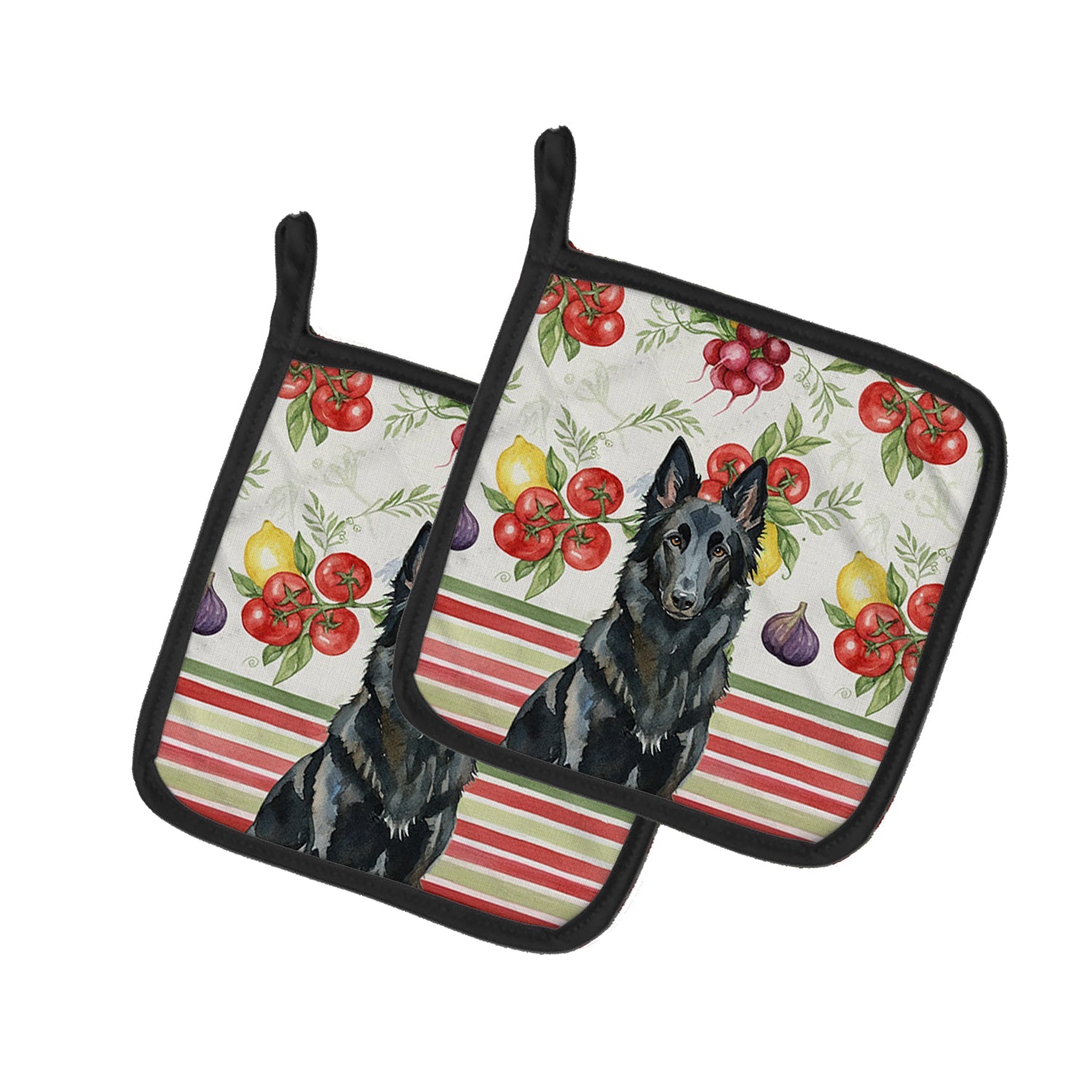 Belgian Sheepdog Groenendael Vegetables Pot Holder Set of 2 Heat Resistant Quilted Hot Pads 7.5 x 7.5 Inch, Insulated Kitchen Trivets for Cooking & Baking