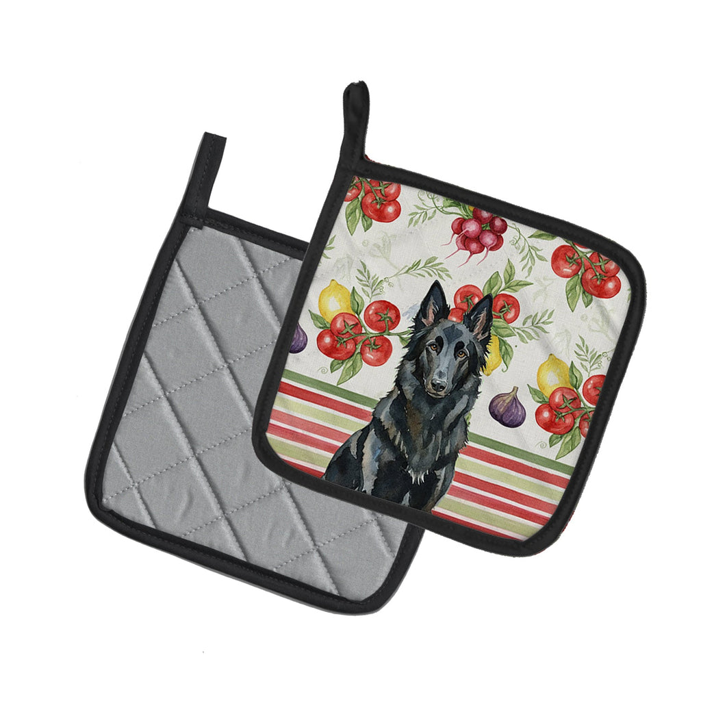 Belgian Sheepdog Groenendael Vegetables Pot Holder Set of 2 Heat Resistant Quilted Hot Pads 7.5 x 7.5 Inch, Insulated Kitchen Trivets for Cooking & Baking