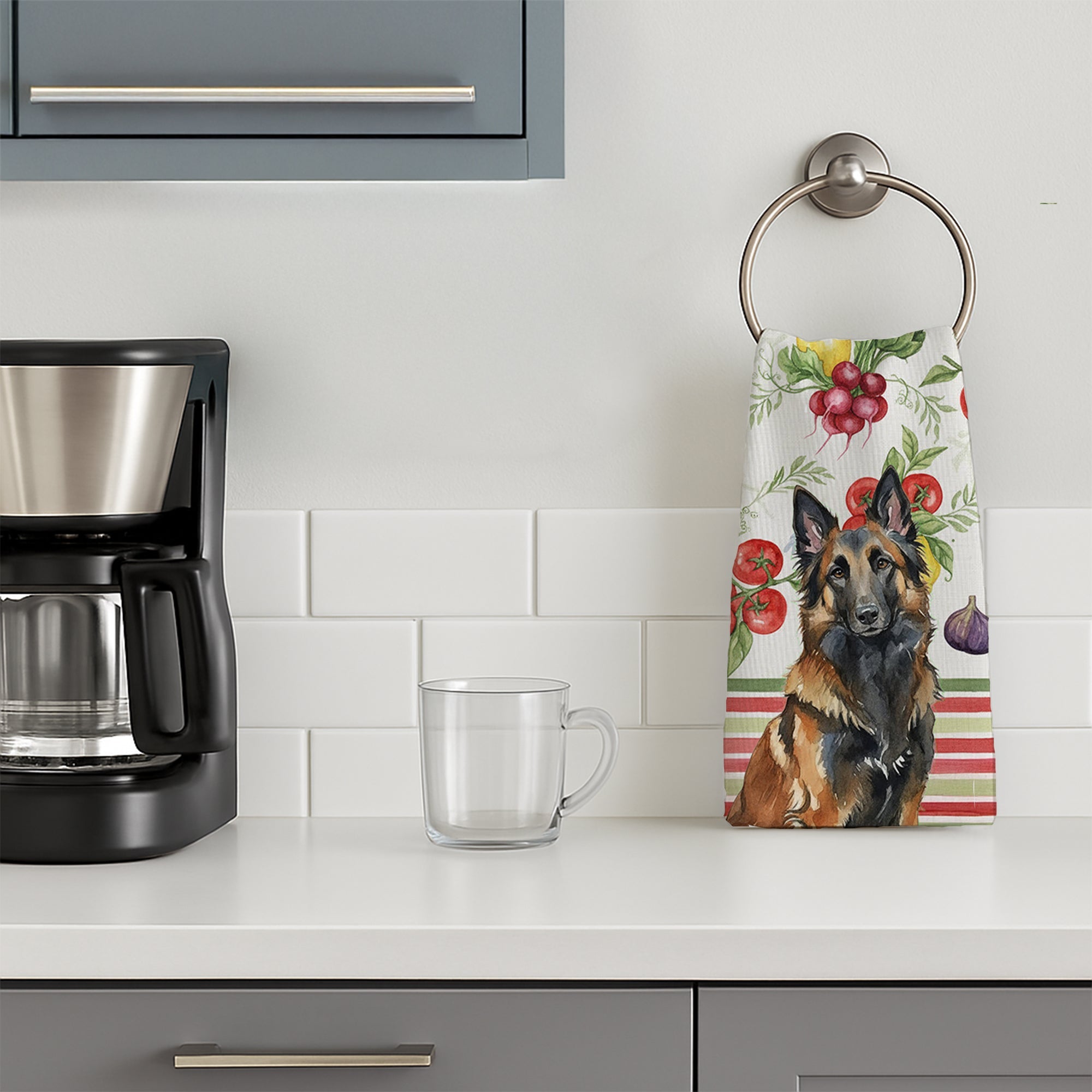 Belgian Tervuren Vegetables Kitchen Towel Velour Plush Front and Cotton Loop Back Machine Washable