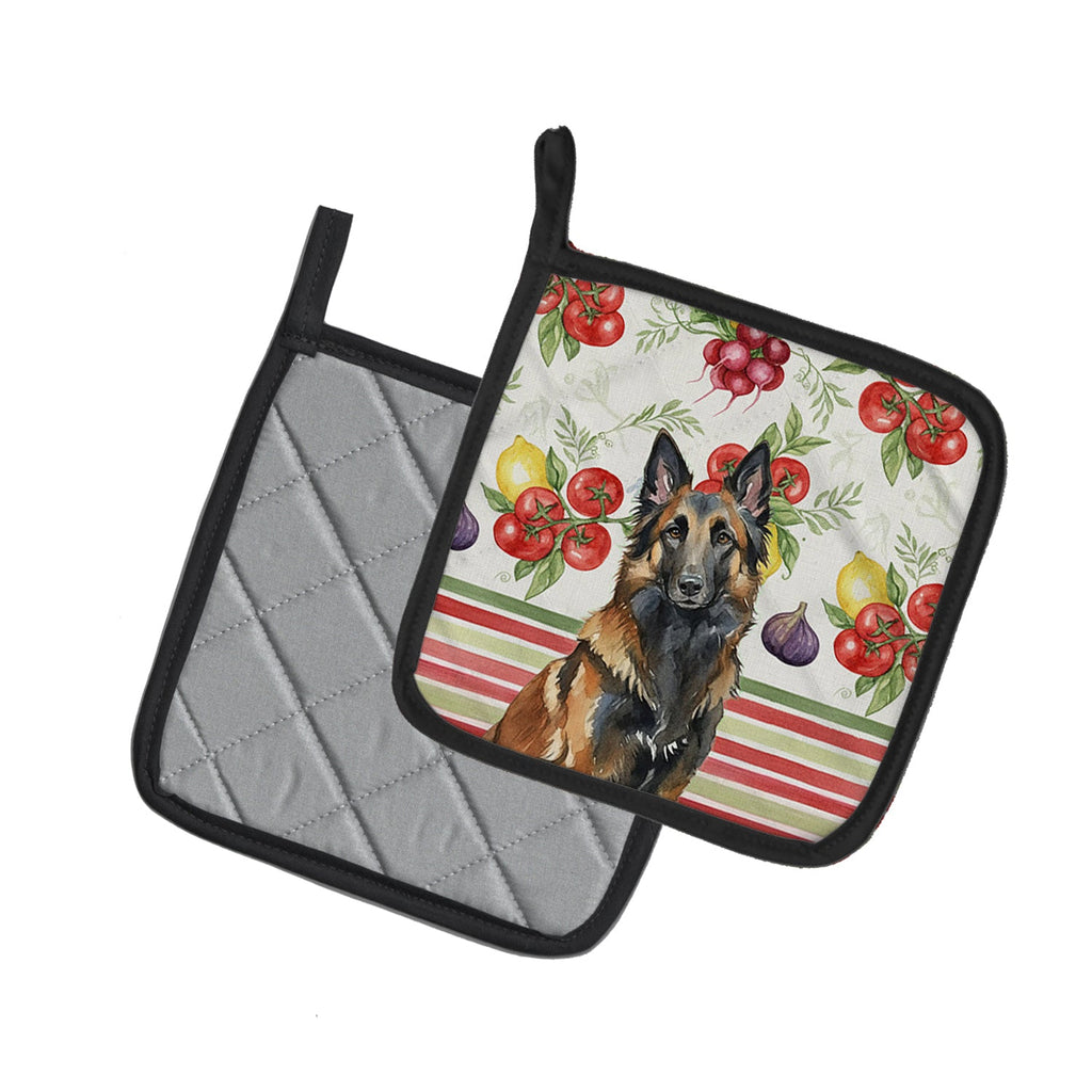 Belgian Tervuren Vegetables Pot Holder Set of 2 Heat Resistant Quilted Hot Pads 7.5 x 7.5 Inch, Insulated Kitchen Trivets for Cooking & Baking