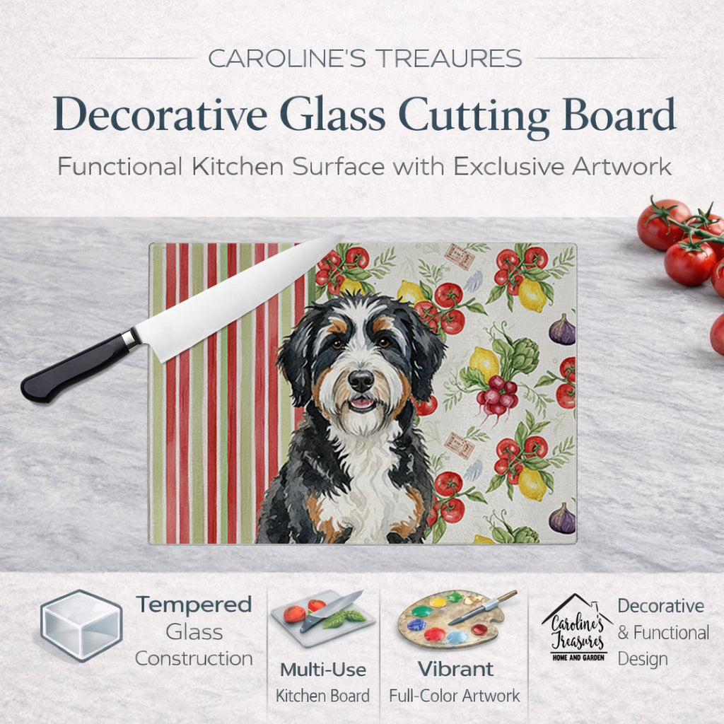 Berndoodle Vegetables Cutting Board Tempered Glass Kitchen Cutting Surface, Heat Resistant Chopping, Non-Slip Feet, Food Prep & Serving