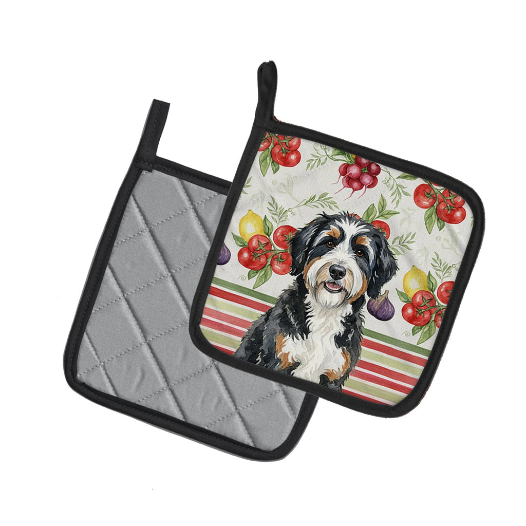 Berndoodle Vegetables Pot Holder Set of 2 Heat Resistant Quilted Hot Pads 7.5 x 7.5 Inch, Insulated Kitchen Trivets for Cooking & Baking