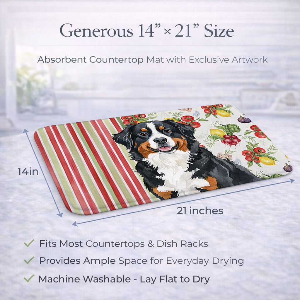 Bernese Mountain Dog Vegetables Dish Drying Mat Absorbent Dish Drying Mat Pad for Kitchen Counter Dish Drainer Mat for Countertop, 14 x 21", Multicolor
