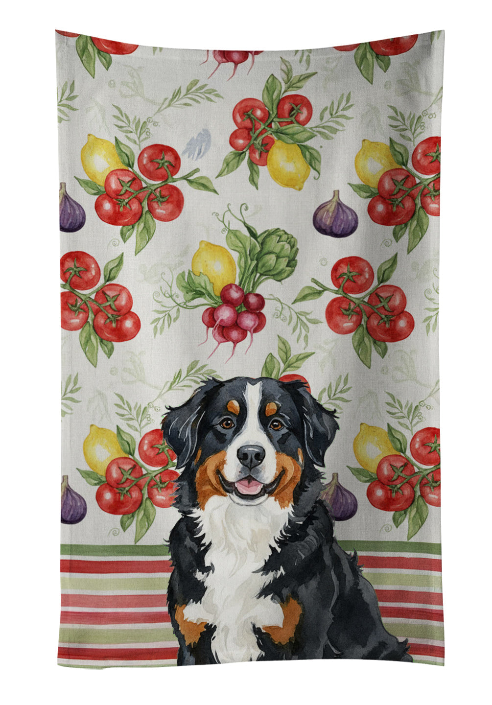 Bernese Mountain Dog Vegetables Kitchen Towel Velour Plush Front and Cotton Loop Back Machine Washable