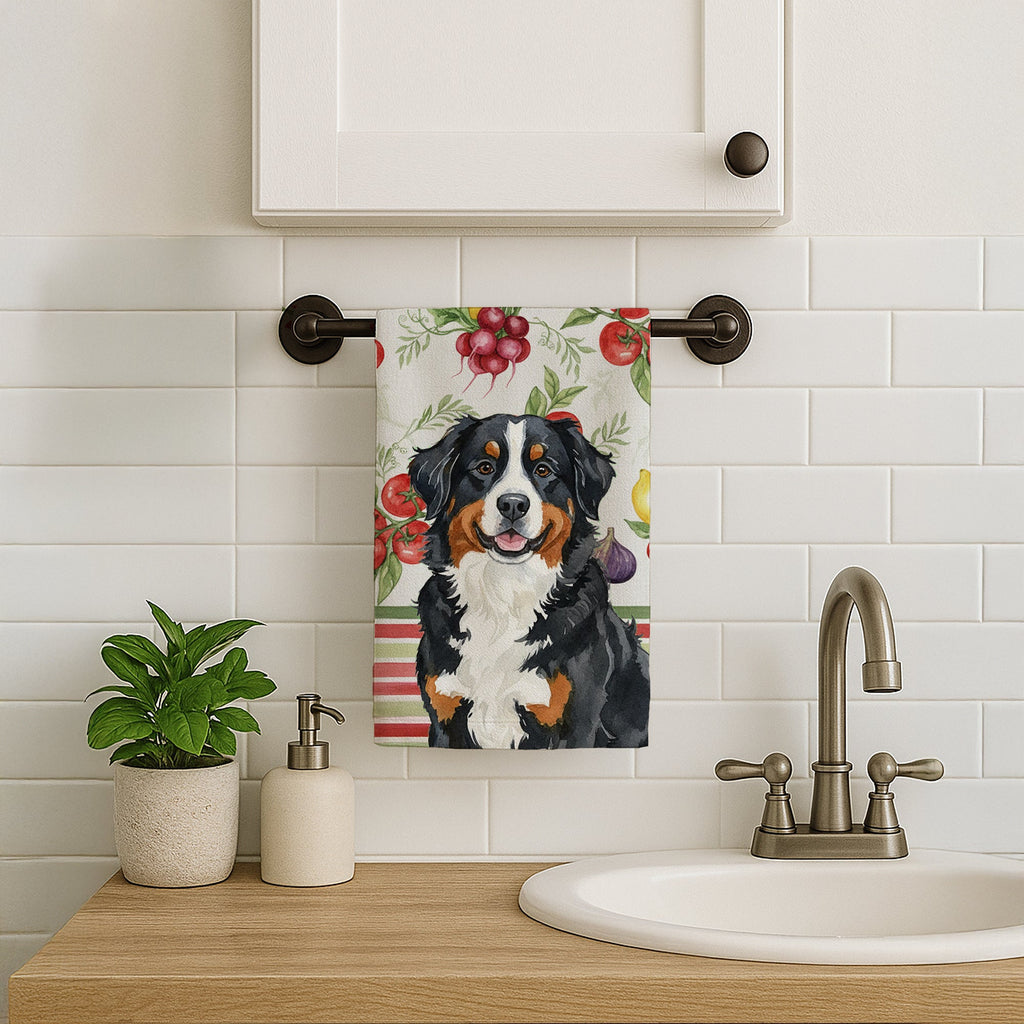 Bernese Mountain Dog Vegetables Kitchen Towel Velour Plush Front and Cotton Loop Back Machine Washable