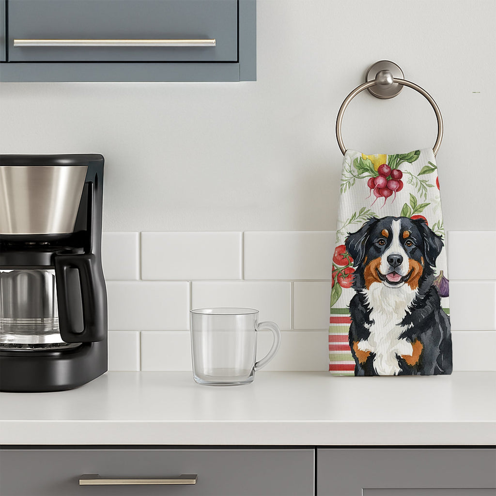 Bernese Mountain Dog Vegetables Kitchen Towel Velour Plush Front and Cotton Loop Back Machine Washable