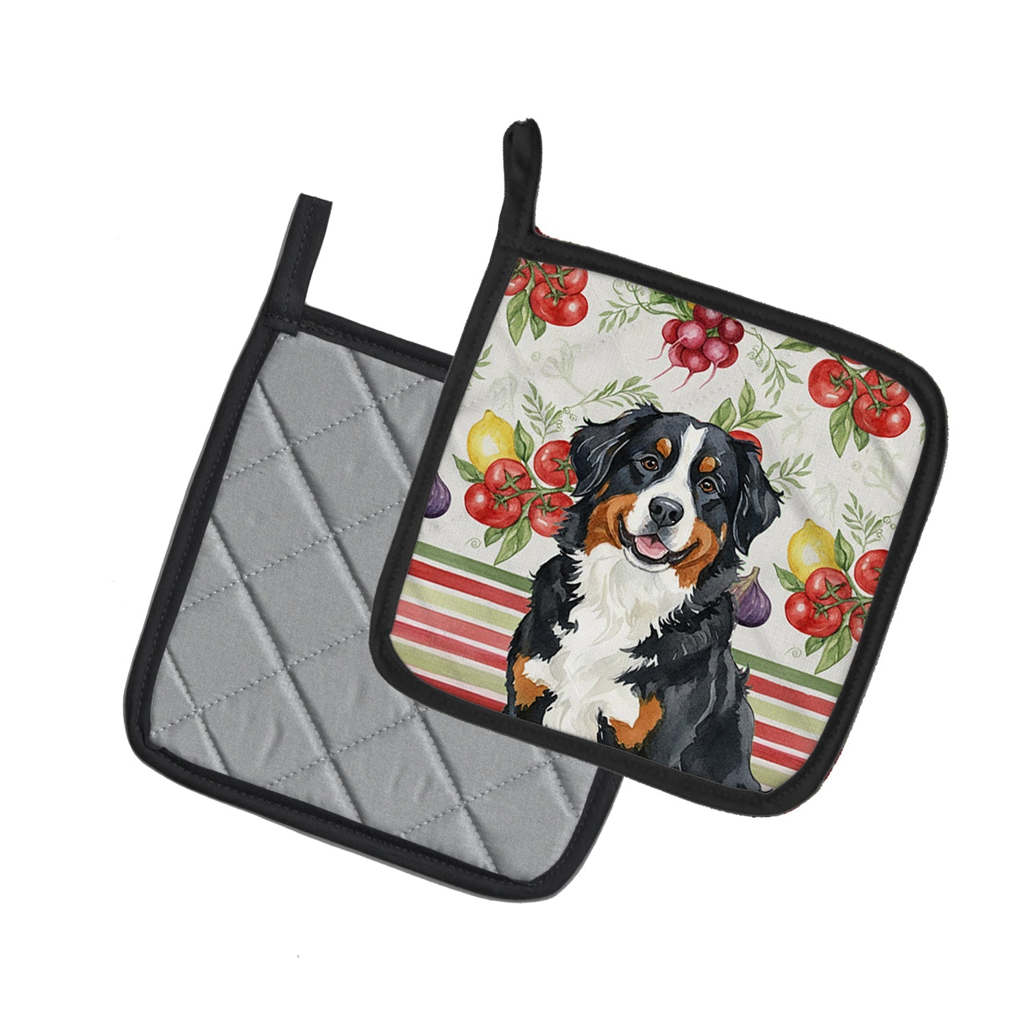 Bernese Mountain Dog Vegetables Pot Holder Set of 2 Heat Resistant Quilted Hot Pads 7.5 x 7.5 Inch, Insulated Kitchen Trivets for Cooking & Baking