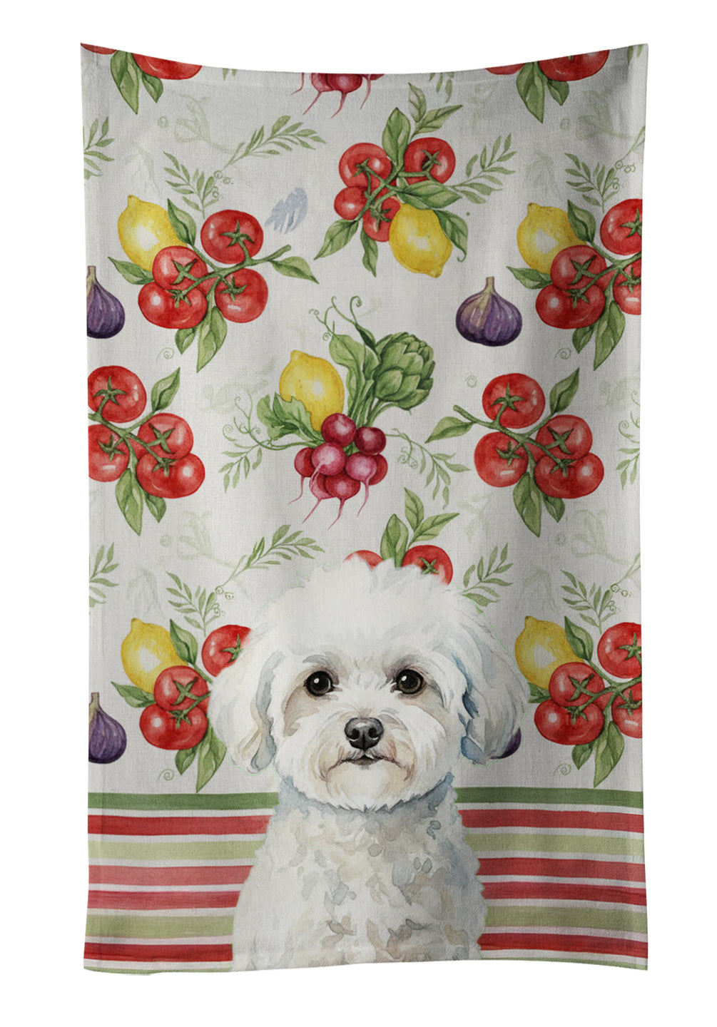 Bichon Frise Vegetables Kitchen Towel Velour Plush Front and Cotton Loop Back Machine Washable