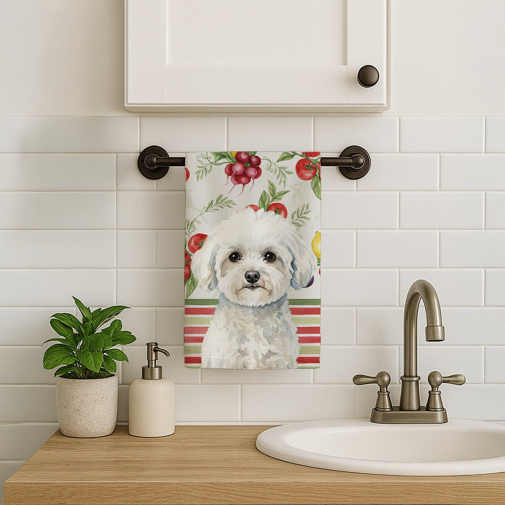 Bichon Frise Vegetables Kitchen Towel Velour Plush Front and Cotton Loop Back Machine Washable