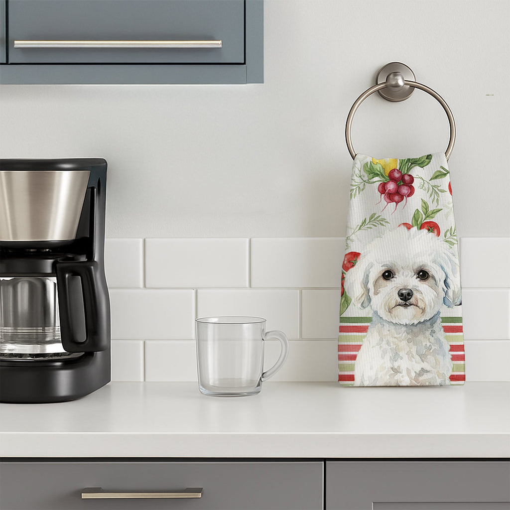 Bichon Frise Vegetables Kitchen Towel Velour Plush Front and Cotton Loop Back Machine Washable