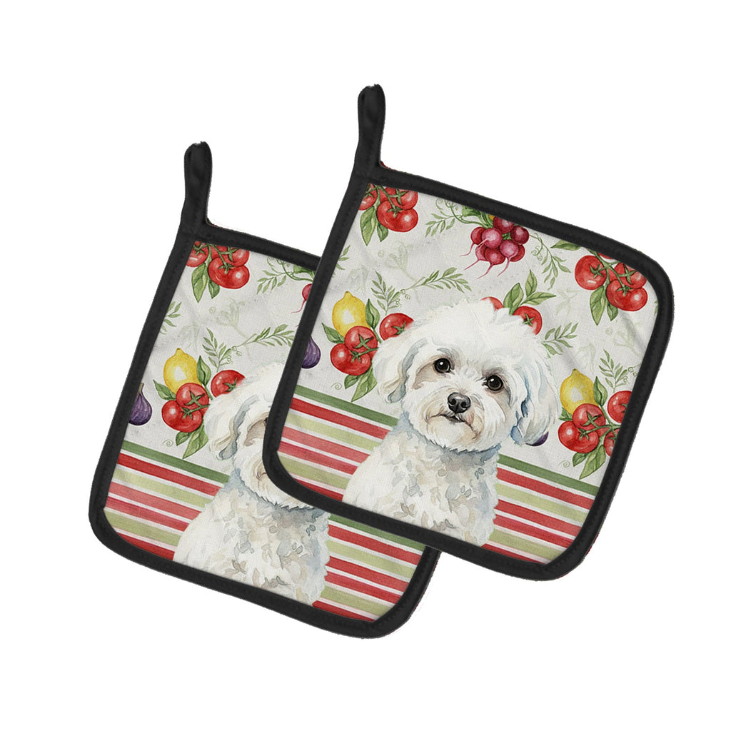 Bichon Frise Vegetables Pot Holder Set of 2 Heat Resistant Quilted Hot Pads 7.5 x 7.5 Inch, Insulated Kitchen Trivets for Cooking & Baking